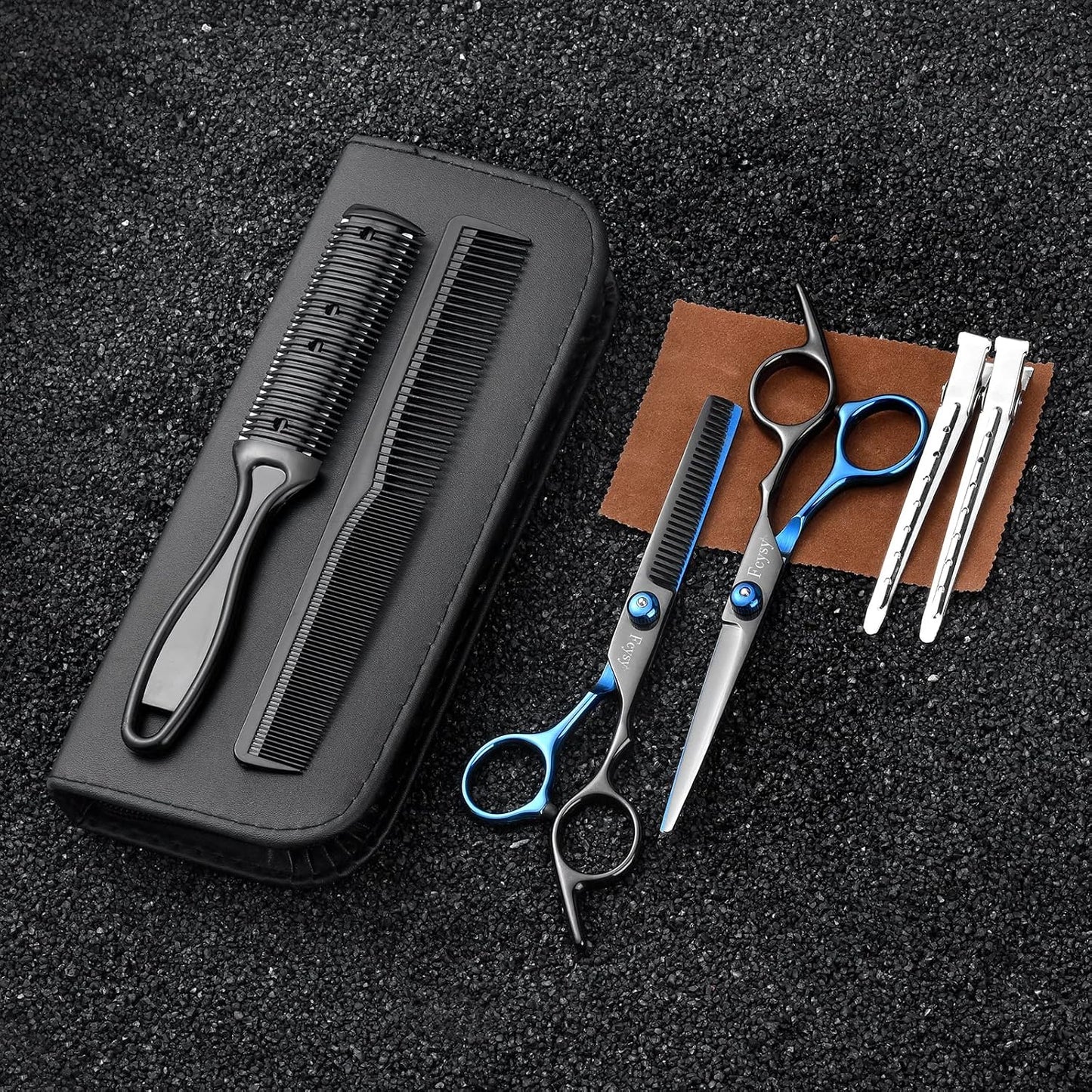 Friseurschere Haarschneideschere Effilierschere Set, Fcysy Friseur Scheren Professionell Haarschere Set, Schere Haare Schneiden Frisör Schere Haarschere Kinder Hund Effilierschere Friseur Profi- Blau