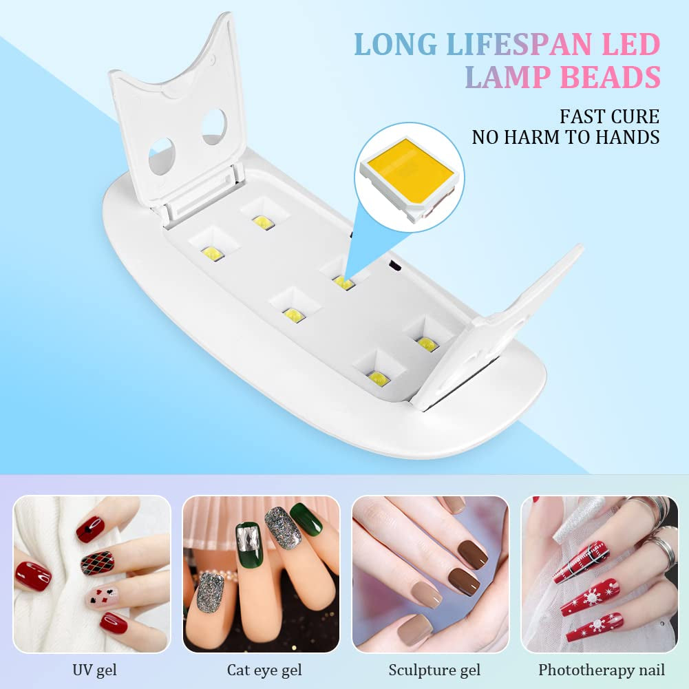 URAQT Mini UV LED Nagellampe, USB Tragbar LED Nagellampe Für Gelnägel Tragbarer Nageltrockner Für Alle Gelnagellacke, Mit Nagelfeile, Aushärtungswerkzeug in Mausform (Blau)