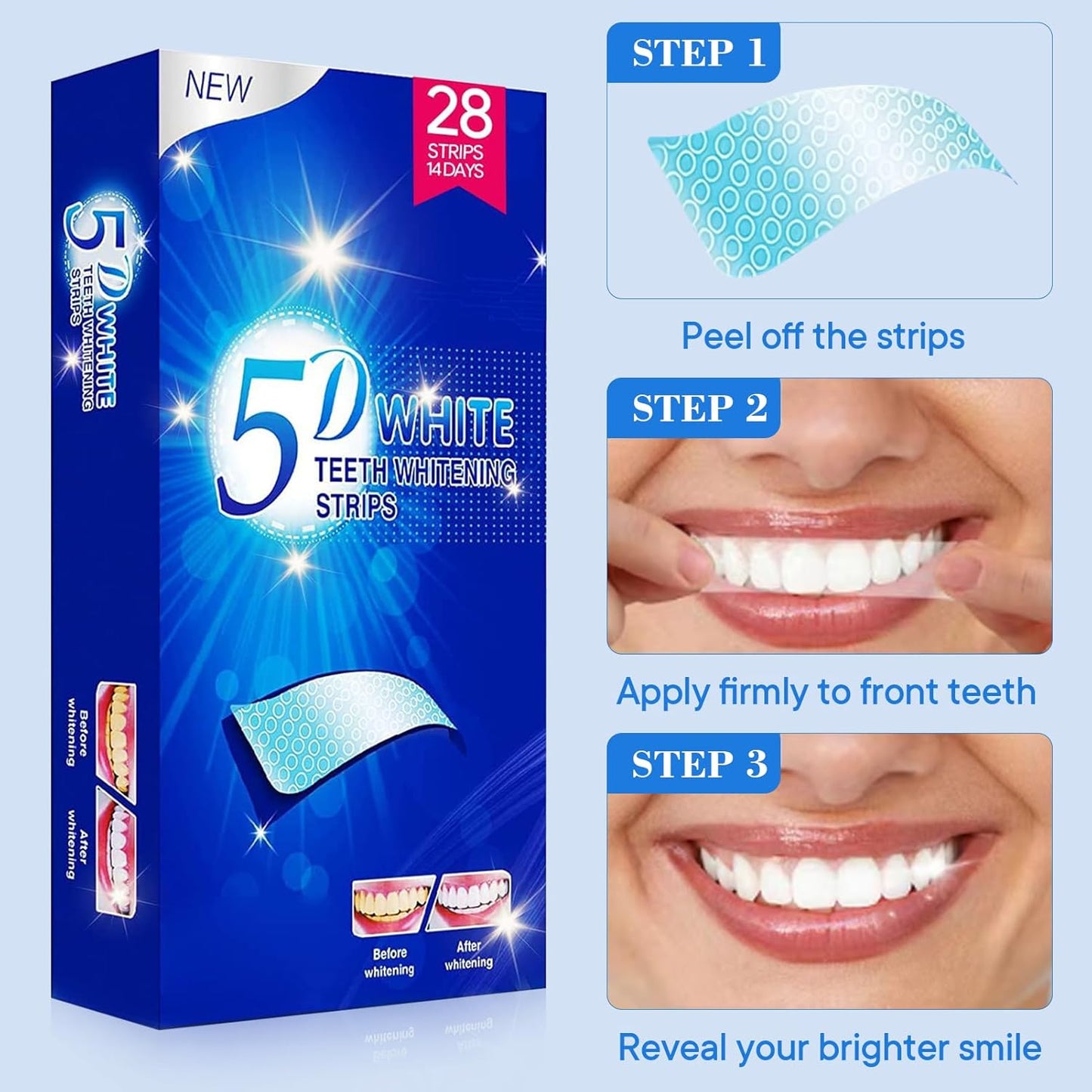 Teeth Whitening Strips - 28 Zahnaufhellung Peroxid Frei Non-Sensitive Formel Mit Minzgeschmack - Sicher Für Zahnschmelz