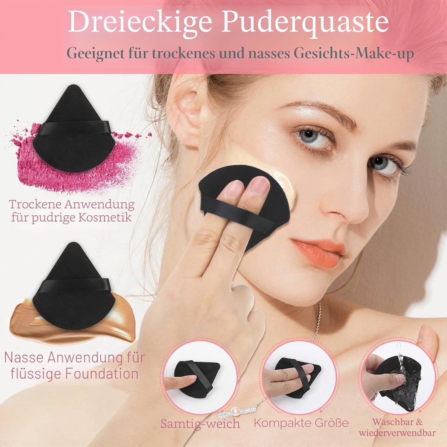 Einweg-Make-Up-Applikatoren-Set Mit Dreieck-Puff-Mischpalette, Künstlerbedarf Einweg-Mascara-Stäbe, Lippenpinsel, Haarspangen, Puderquasten Für Gesicht Mit Aufbewahrungsbox in Rosa