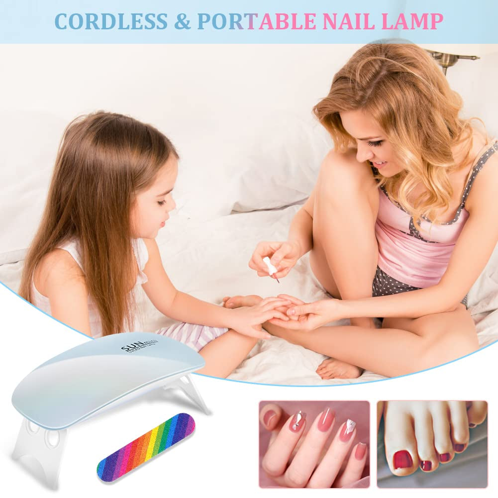 URAQT Mini UV LED Nagellampe, USB Tragbar LED Nagellampe Für Gelnägel Tragbarer Nageltrockner Für Alle Gelnagellacke, Mit Nagelfeile, Aushärtungswerkzeug in Mausform (Blau)