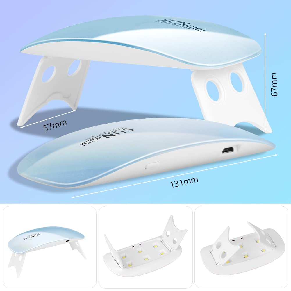 URAQT Mini UV LED Nagellampe, USB Tragbar LED Nagellampe Für Gelnägel Tragbarer Nageltrockner Für Alle Gelnagellacke, Mit Nagelfeile, Aushärtungswerkzeug in Mausform (Blau)