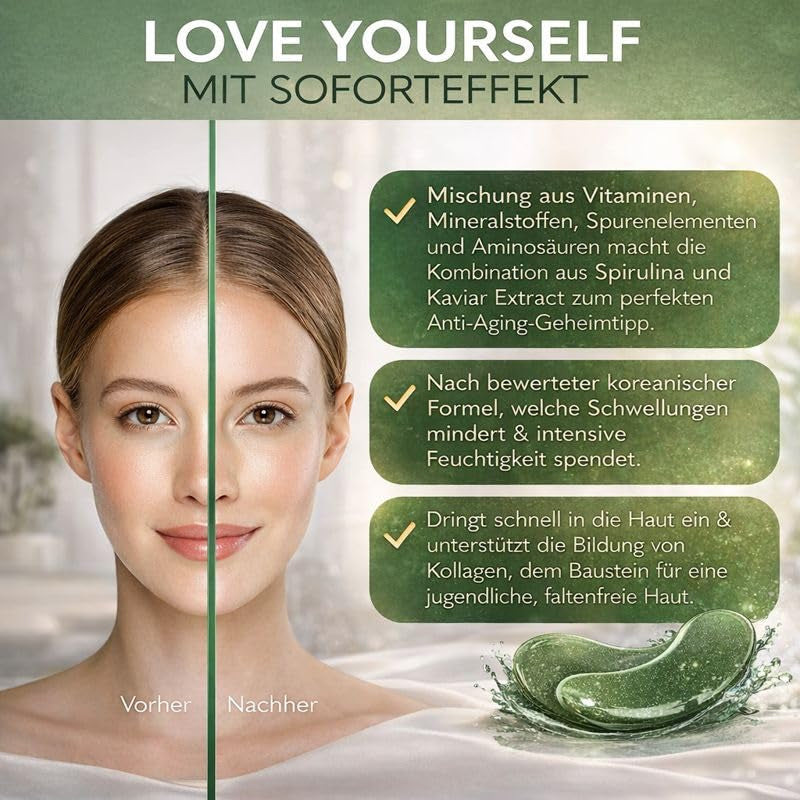 Korean Skincare 60 Stück Algen Augenpads | Gegen Augenringe & Falten, Augenmaske Mit Kollagen & Hyaluron, Gesichtspflege Gegen Tränensäcke, Feuchtigkeitsspendende Augenpflege Pads by