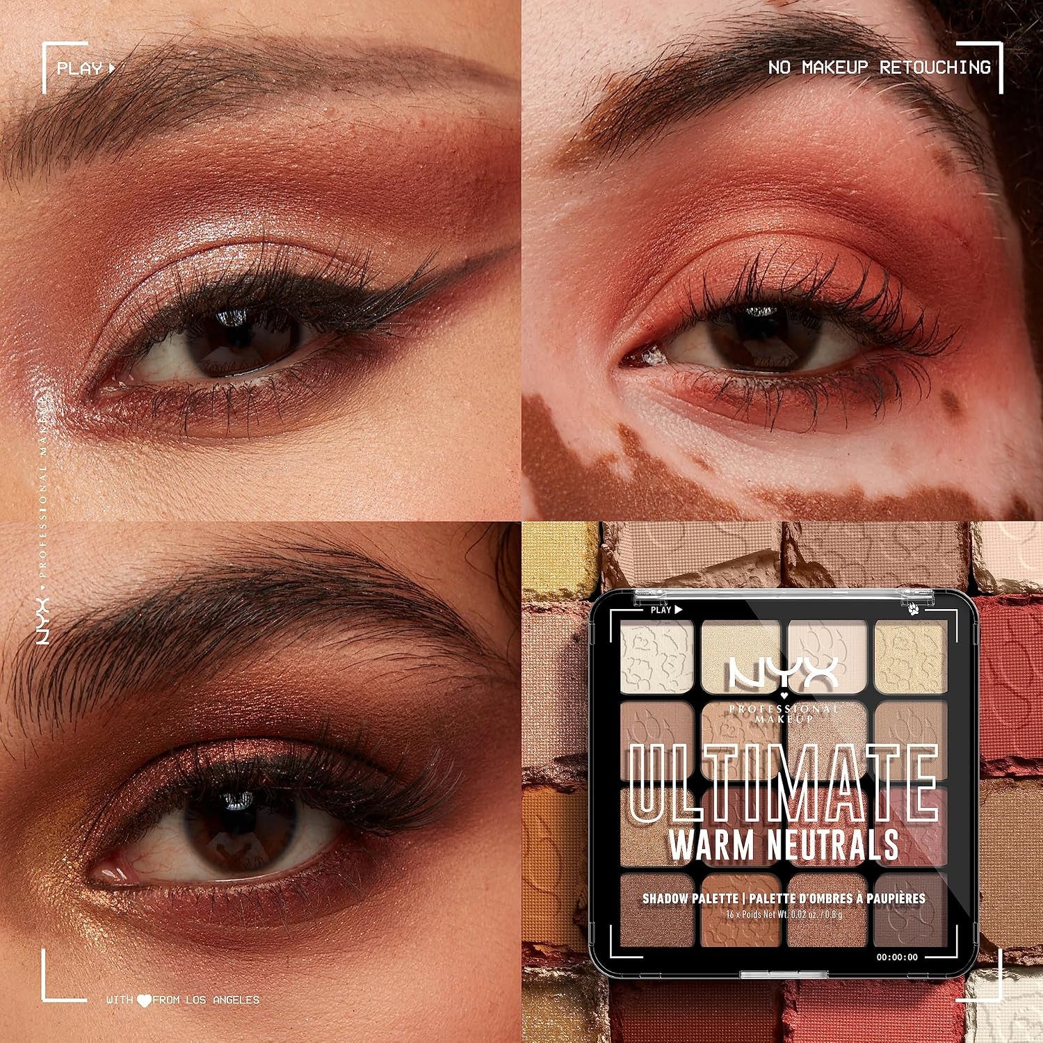 NYX Professional Makeup Lidschattenpalette Mit 16 Farbtönen, Intensives Und Langanhaltendes Finish, Vegane Formel Ohne Inhaltsstoffe Tierischen Ursprungs, Ultimate Shadow, Farbton: Warm Neutrals