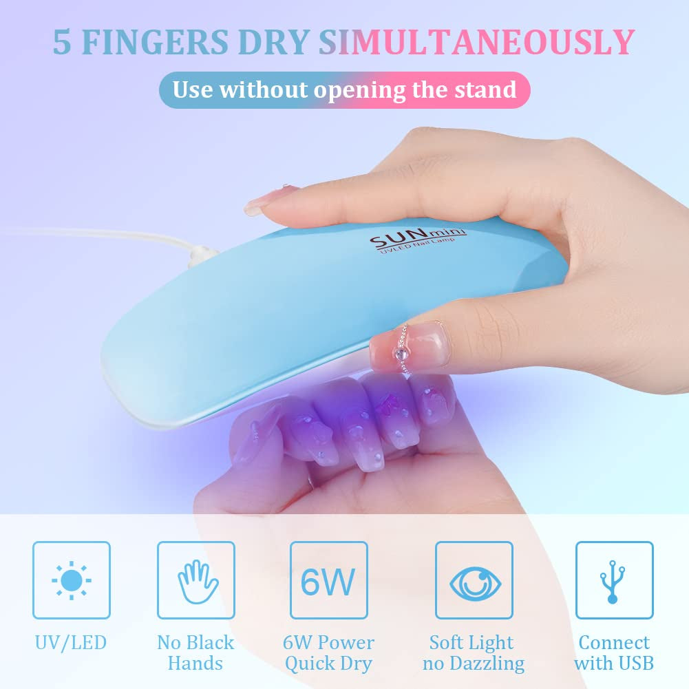 URAQT Mini UV LED Nagellampe, USB Tragbar LED Nagellampe Für Gelnägel Tragbarer Nageltrockner Für Alle Gelnagellacke, Mit Nagelfeile, Aushärtungswerkzeug in Mausform (Blau)