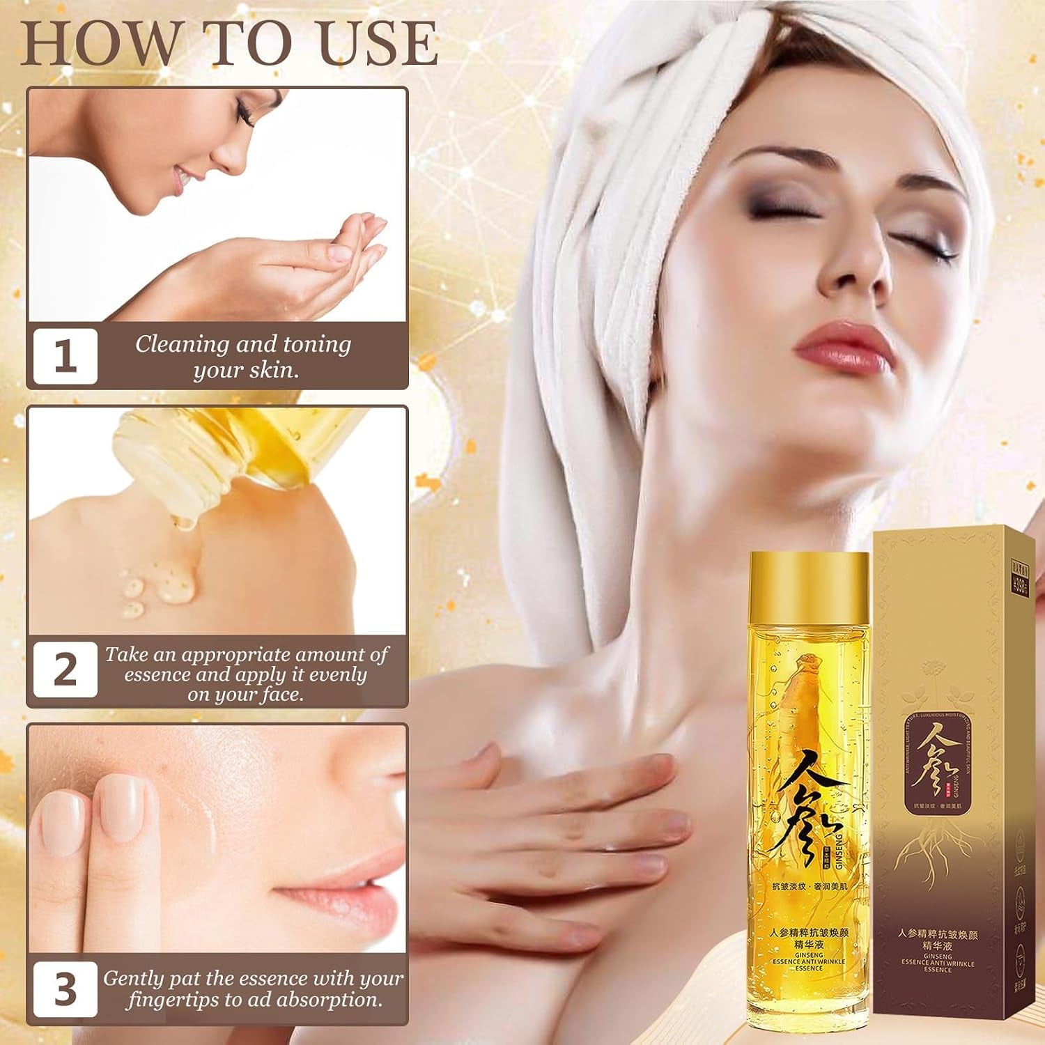Ginseng anti Wrinkle Serum,2 Stück Ginseng Polypeptide Anti-Ageing Essence | 120ML Ginseng anti Wrinkle Serum,Peptid anti Falten Serum,Gesichtspflege Für Alle Hauttypen