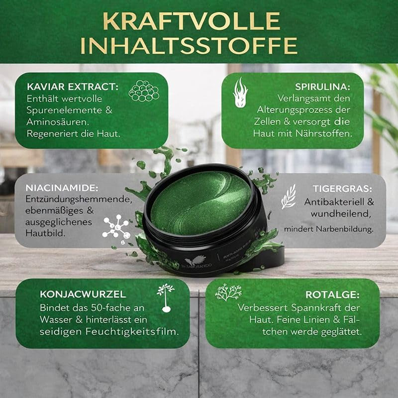 Korean Skincare 60 Stück Algen Augenpads | Gegen Augenringe & Falten, Augenmaske Mit Kollagen & Hyaluron, Gesichtspflege Gegen Tränensäcke, Feuchtigkeitsspendende Augenpflege Pads by