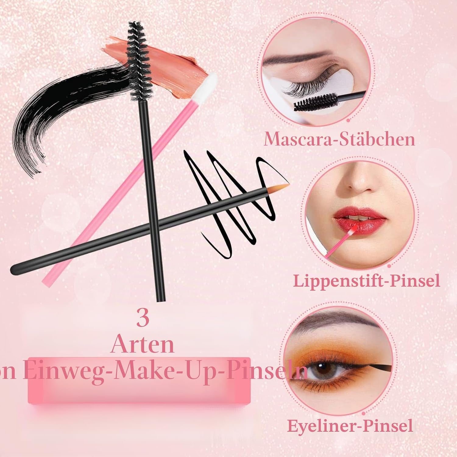 Einweg-Make-Up-Applikatoren-Set Mit Dreieck-Puff-Mischpalette, Künstlerbedarf Einweg-Mascara-Stäbe, Lippenpinsel, Haarspangen, Puderquasten Für Gesicht Mit Aufbewahrungsbox in Rosa