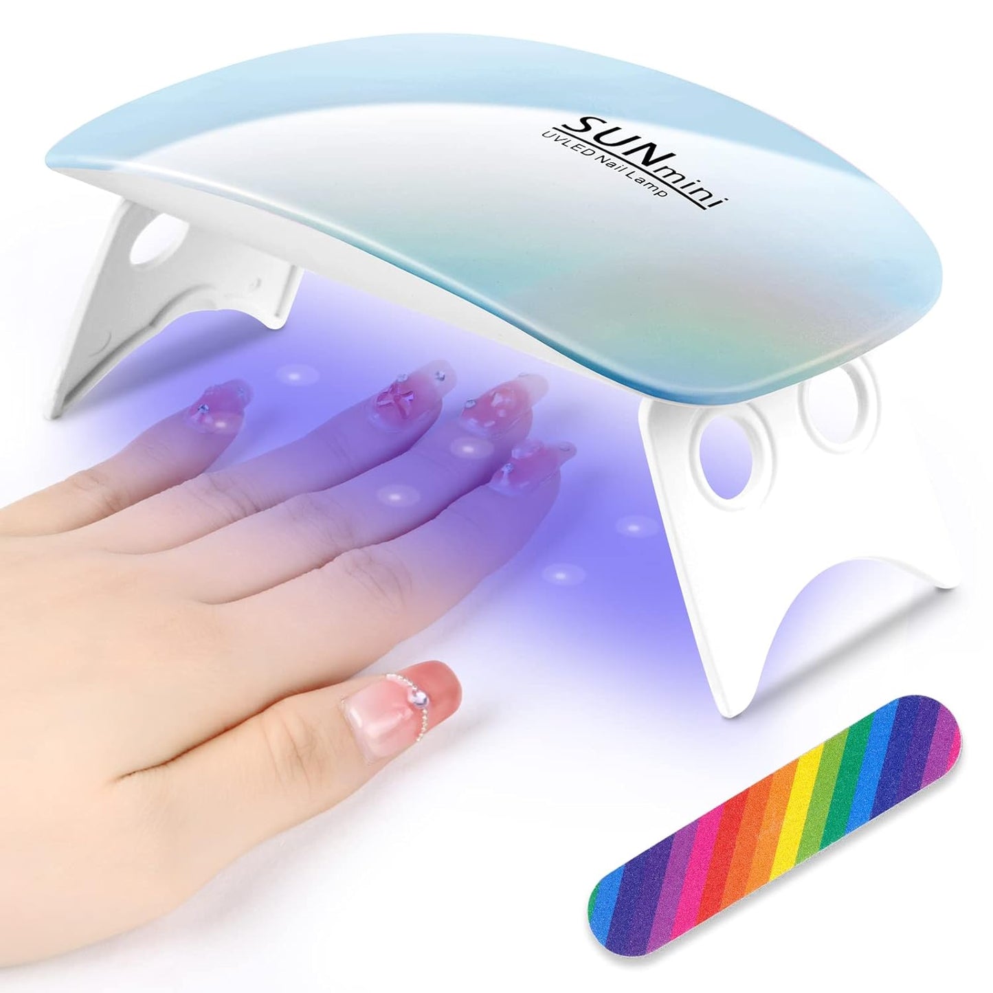URAQT Mini UV LED Nagellampe, USB Tragbar LED Nagellampe Für Gelnägel Tragbarer Nageltrockner Für Alle Gelnagellacke, Mit Nagelfeile, Aushärtungswerkzeug in Mausform (Blau)