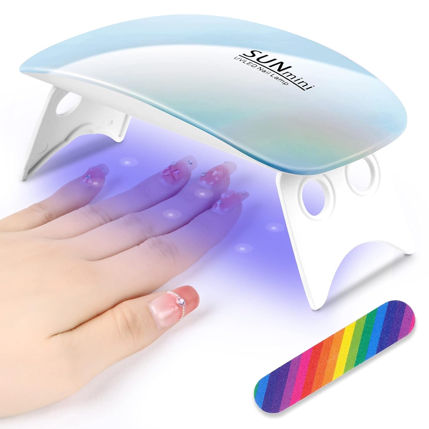 URAQT Mini UV LED Nagellampe, USB Tragbar LED Nagellampe Für Gelnägel Tragbarer Nageltrockner Für Alle Gelnagellacke, Mit Nagelfeile, Aushärtungswerkzeug in Mausform (Blau)