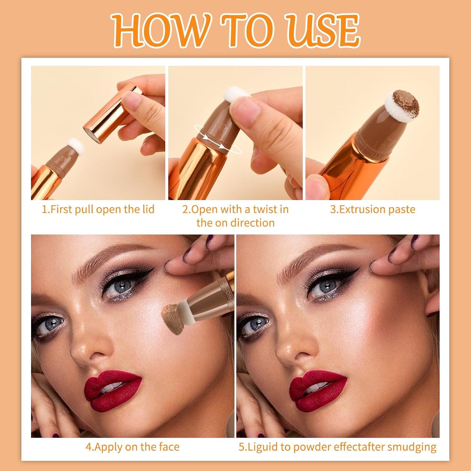 Flüssige Kontur Beauty Wand, Contour Beauty Wand Mit Applicator Befestigt, Liquid Highlighter Stick Make-Up Blush Stick, Creme Gesichts Highlighter Bronze Stick Contouring Stick Frauen (1#)
