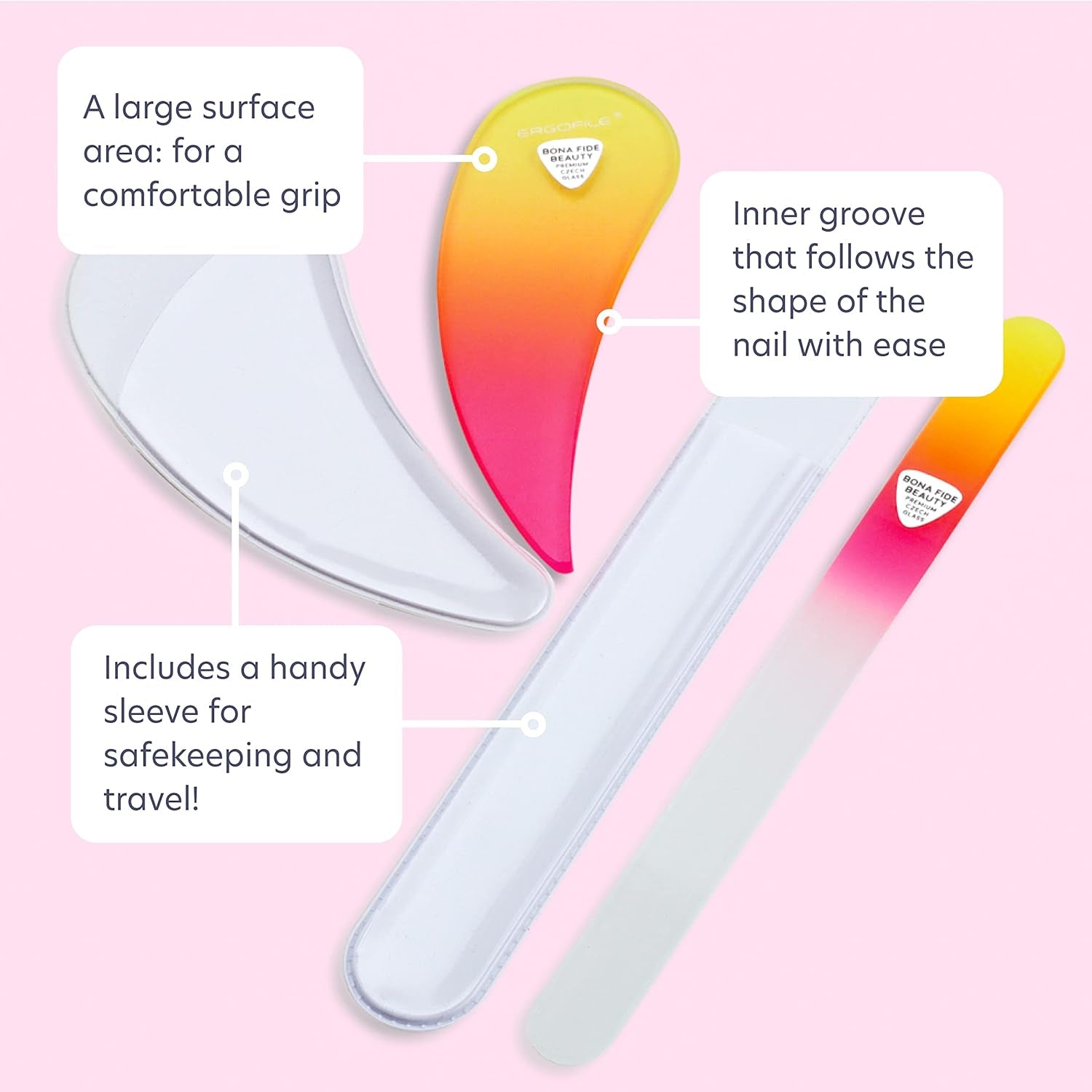Tschechische Glas-Nagelfeilen Für Natürliche Nägel, 2-Teiliges Set, Komfortable Ergonomische, Karpaltunnellösung Für Die Nagelpflege Von Bona Fide Beauty Czech Glass