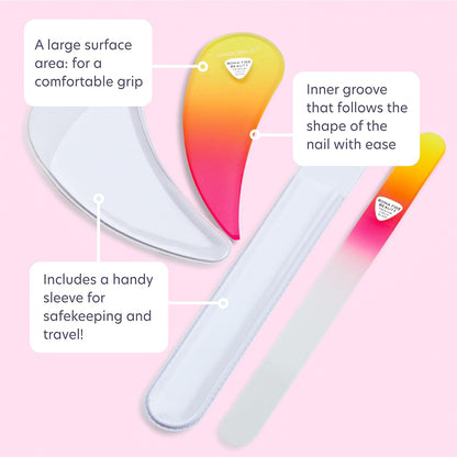Tschechische Glas-Nagelfeilen Für Natürliche Nägel, 2-Teiliges Set, Komfortable Ergonomische, Karpaltunnellösung Für Die Nagelpflege Von Bona Fide Beauty Czech Glass